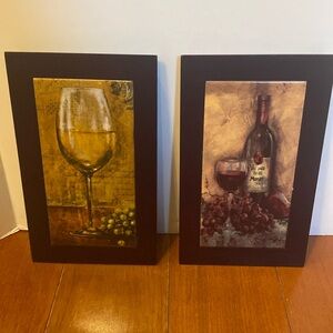 Wine bottle and glass decor ceramic trivets hanging wall decor cherry wood frame